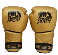 REX Competition Fighting Smash Golden Lace Up Boxing Gloves 