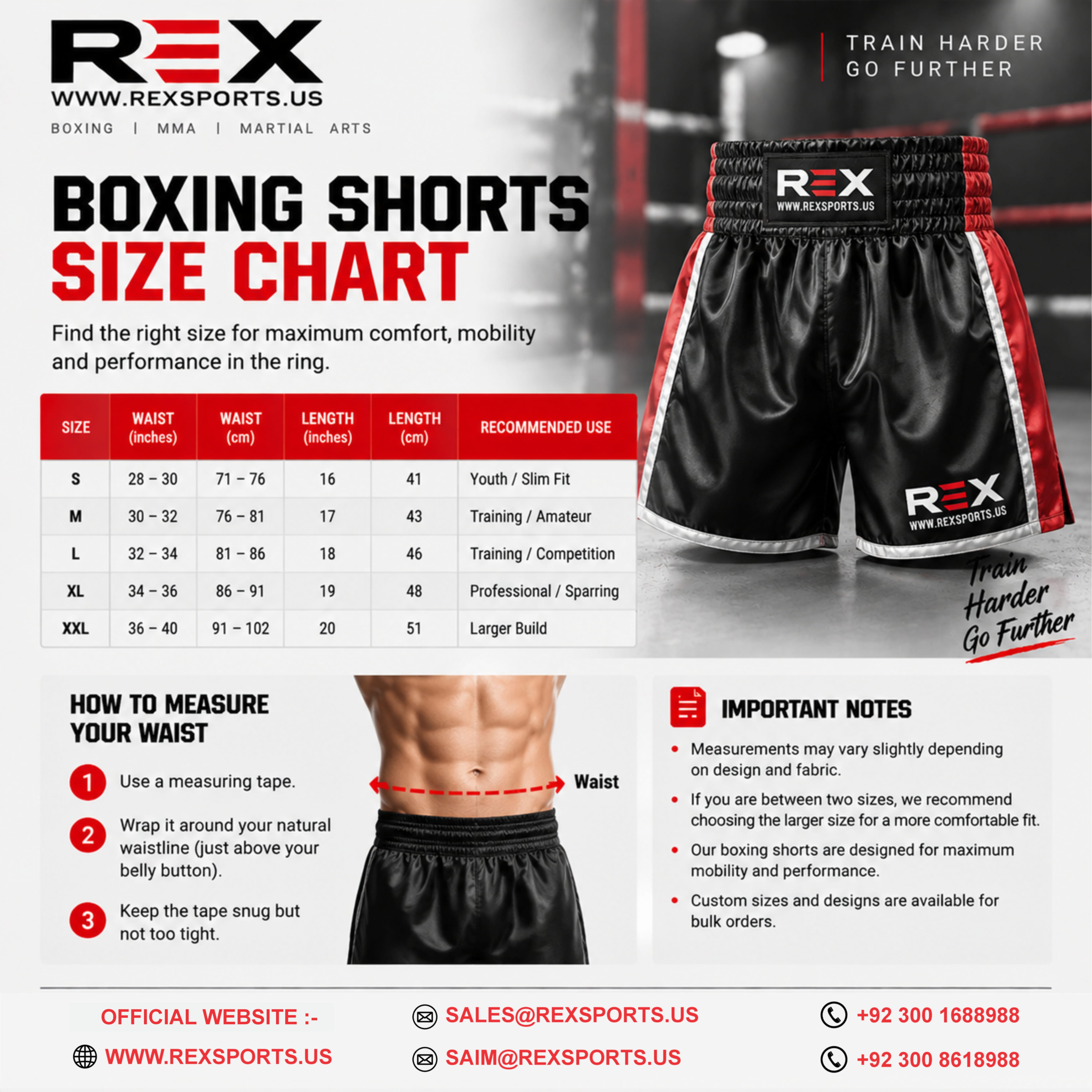 Boxing Shorts Size Chart