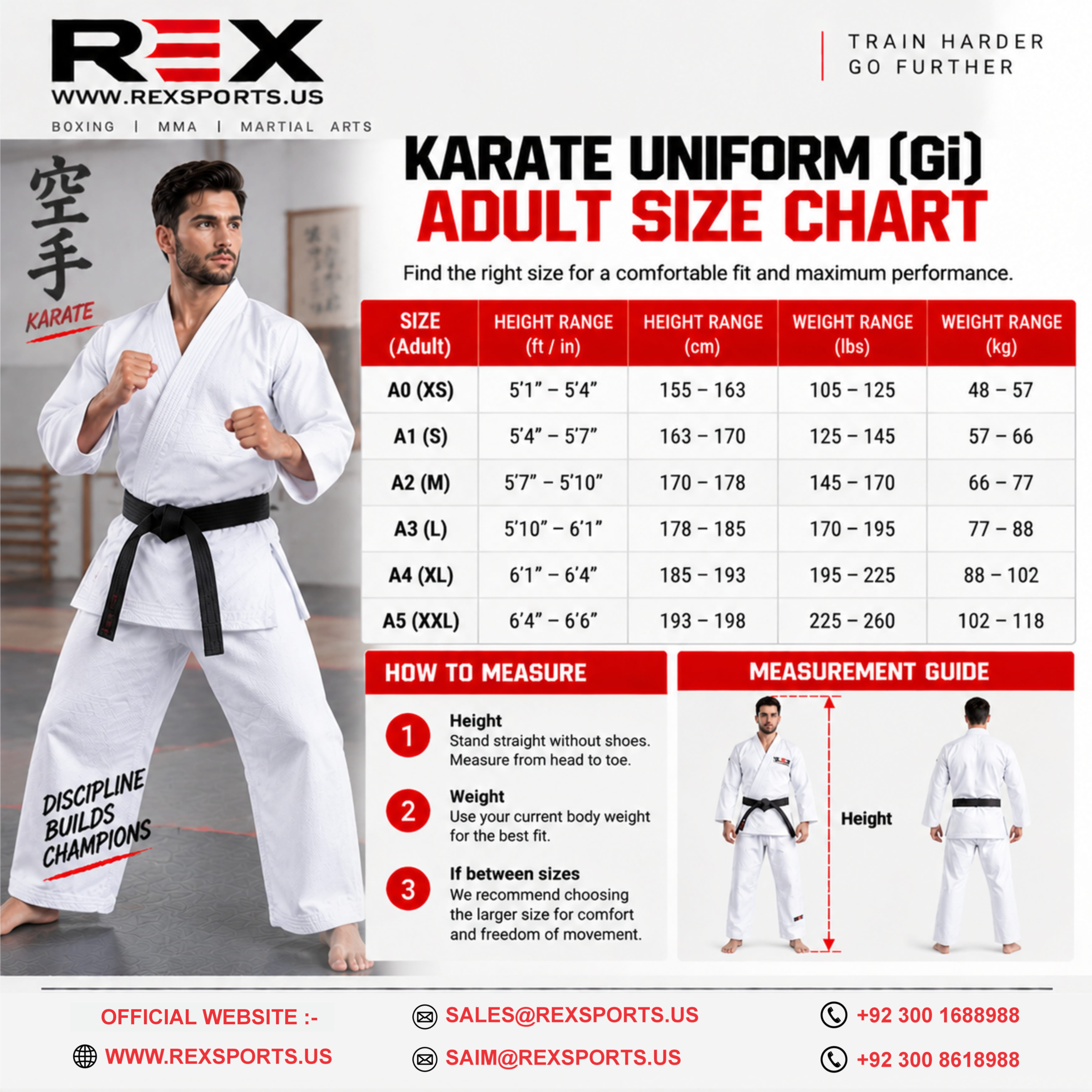 Karate Adult Size Chart