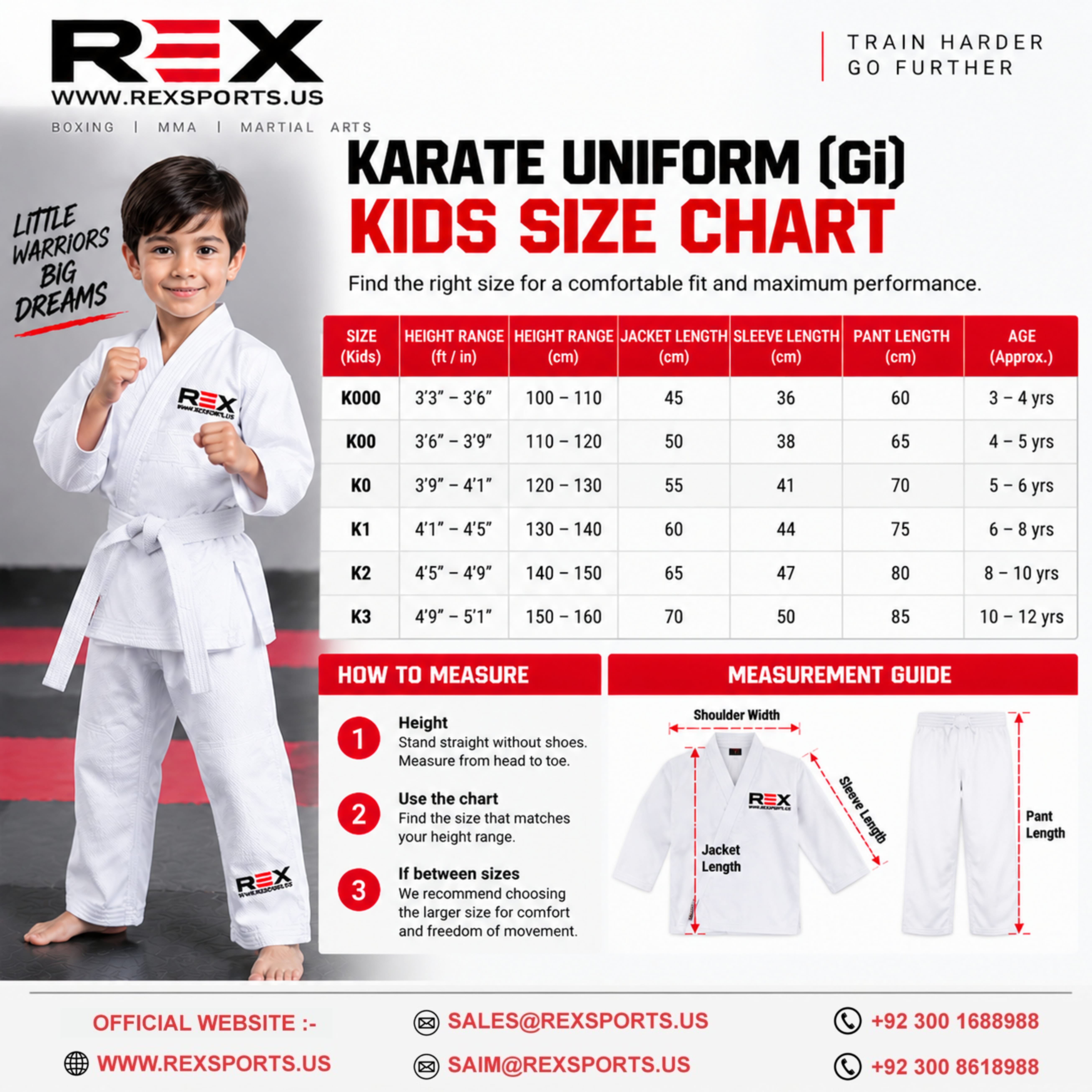 Karate Kids Size Chart