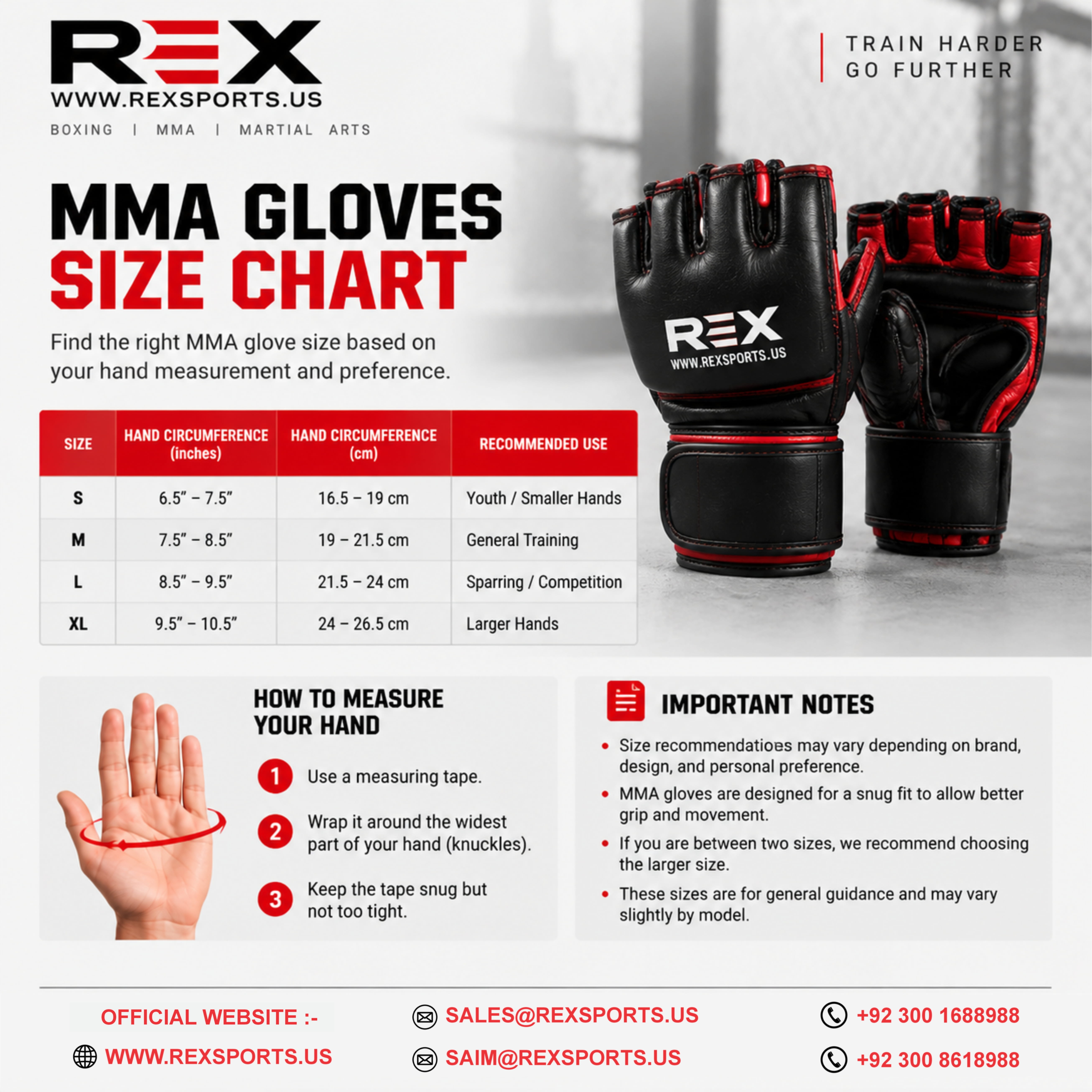 MMA Gloves Size Chart