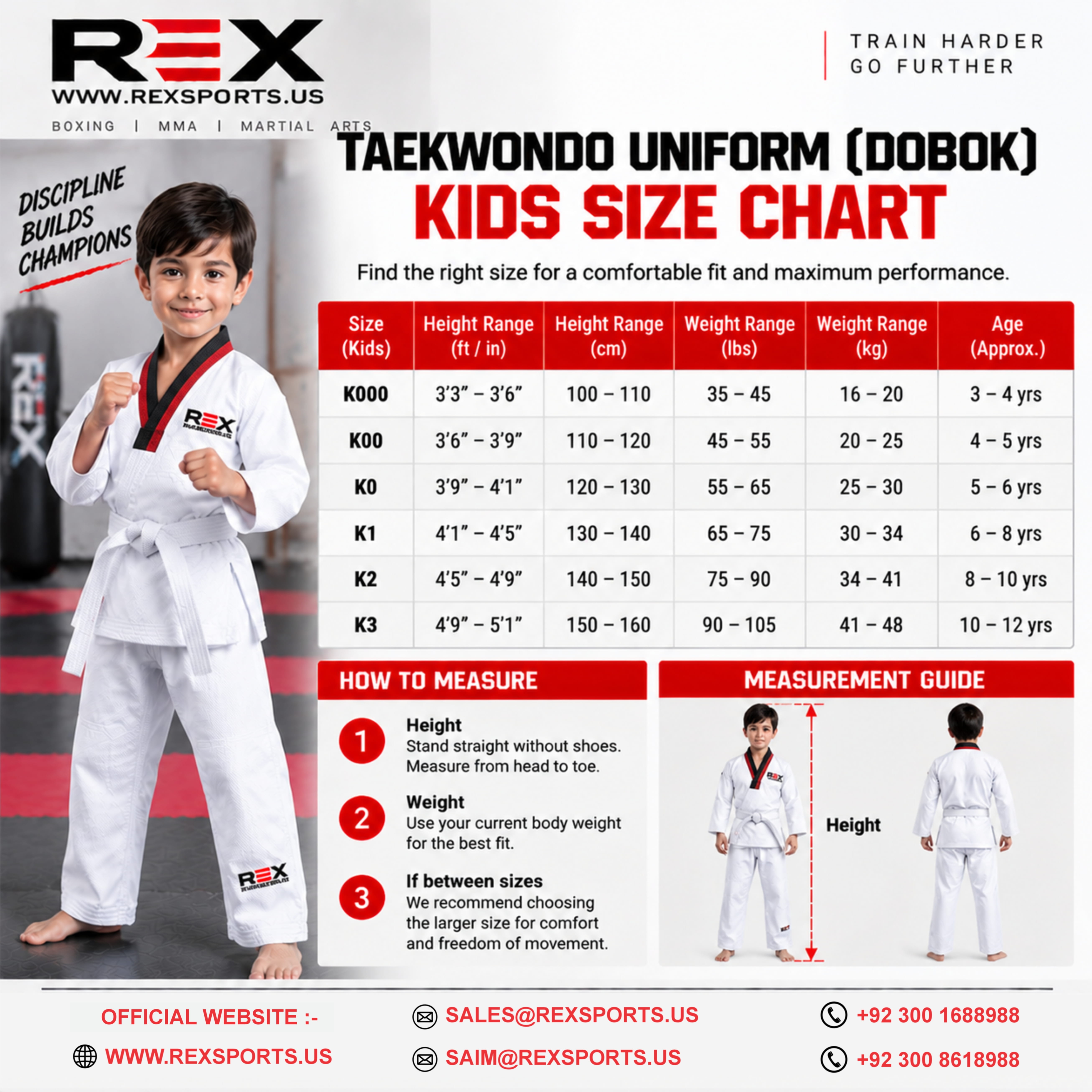 Taekwondo Kids Size Chart
