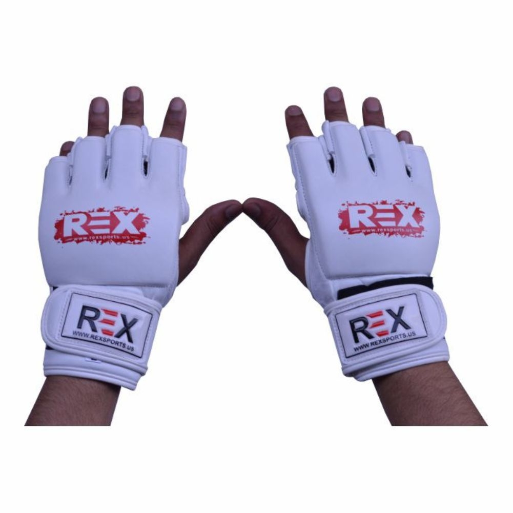 MMA Training White Half Finger Synthetic Leather Grappling Gloves