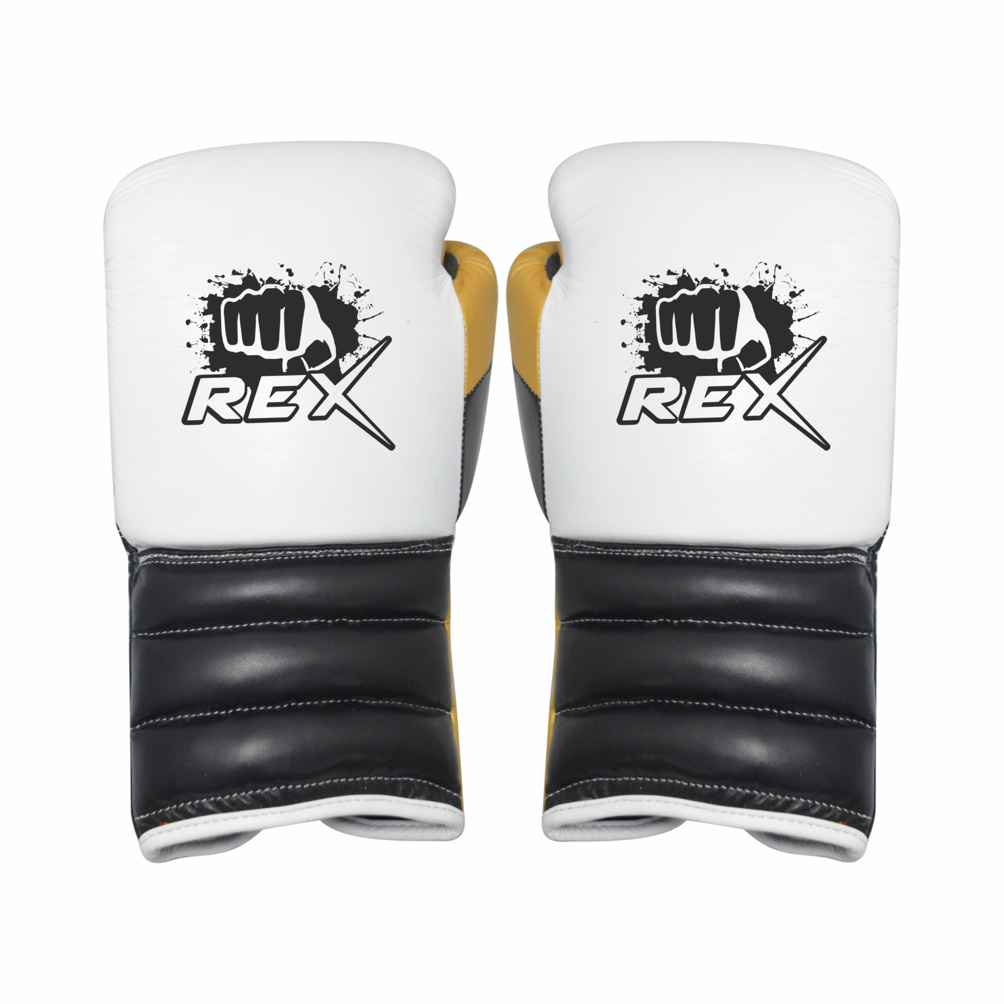 White and Golden Cowhide Leather Sparring Competition Boxing Gloves 