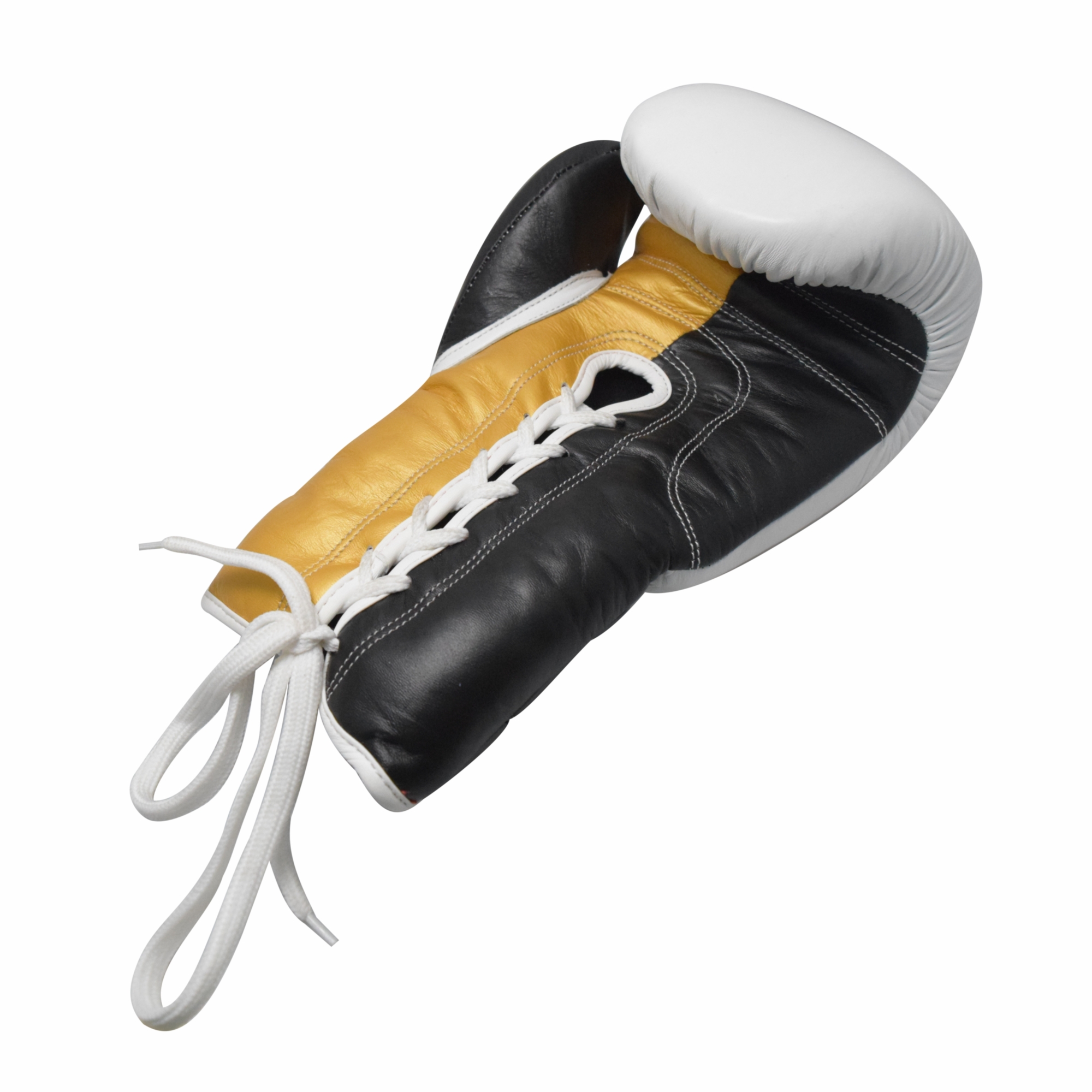 White and Golden Cowhide Leather Sparring Competition Boxing Gloves 1