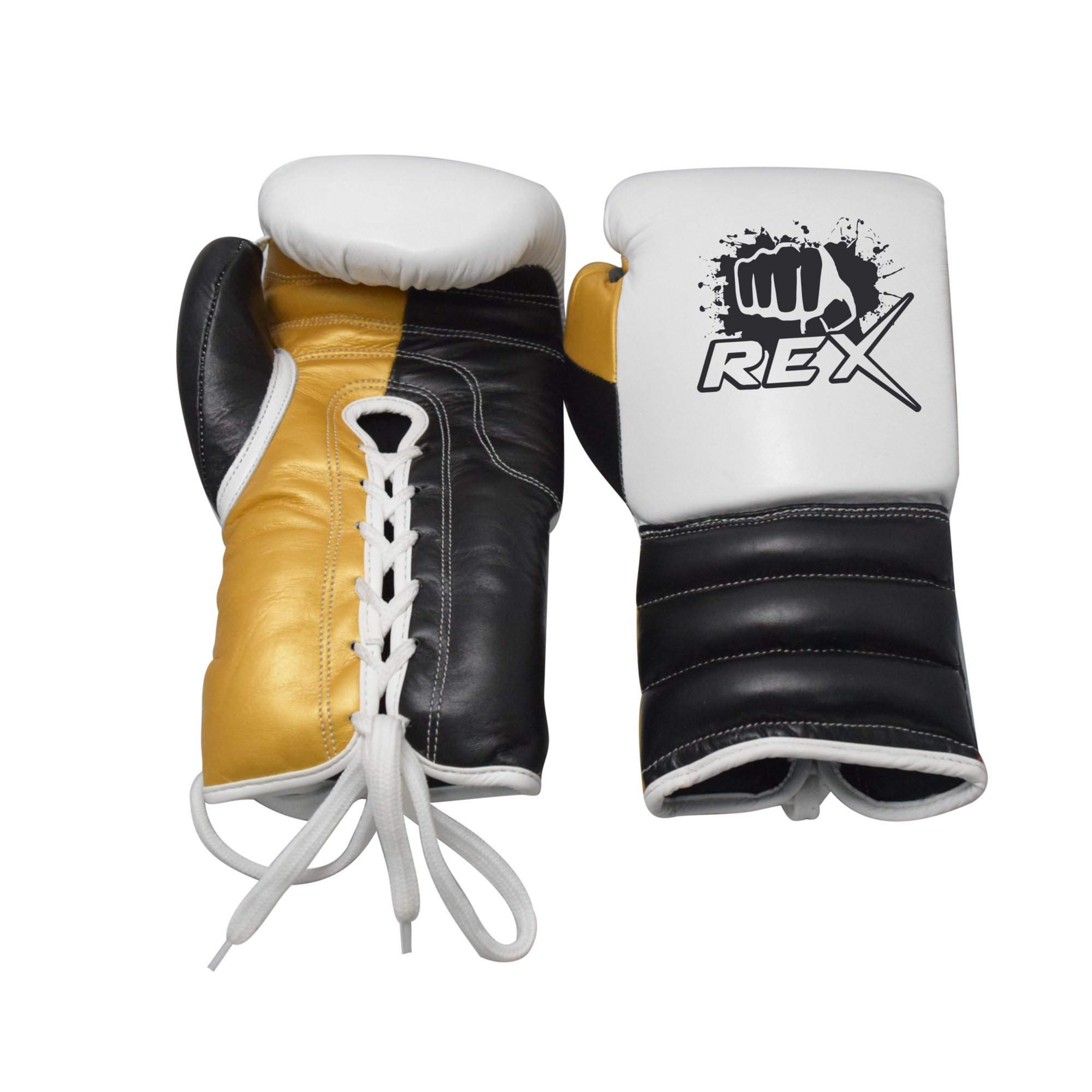 White and Golden Cowhide Leather Sparring Competition Boxing Gloves 2