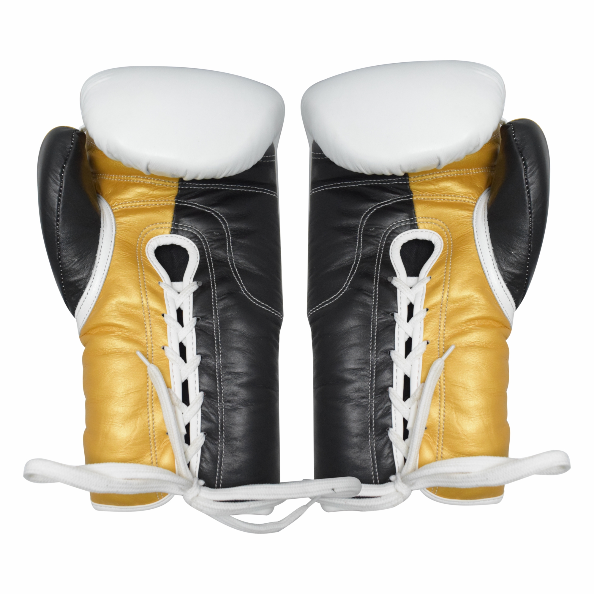 White and Golden Cowhide Leather Sparring Competition Boxing Gloves 3