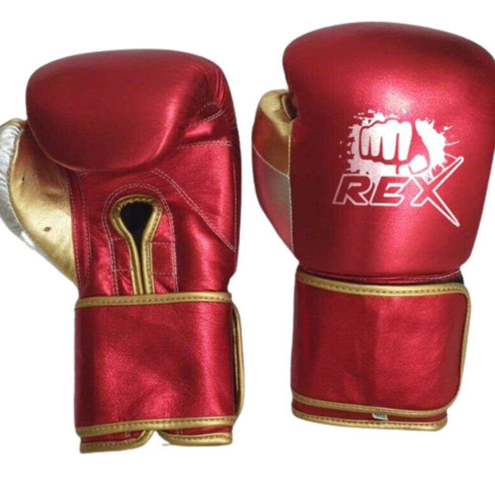 REX Metallic Red Thai Boxing Gloves Muay Thai Leather Sparring Heavy Bag Gloves