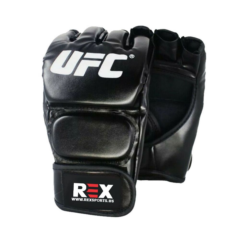 UFC Half Finger Black MMA Gloves by REX Genuine Leather Bellator Gloves