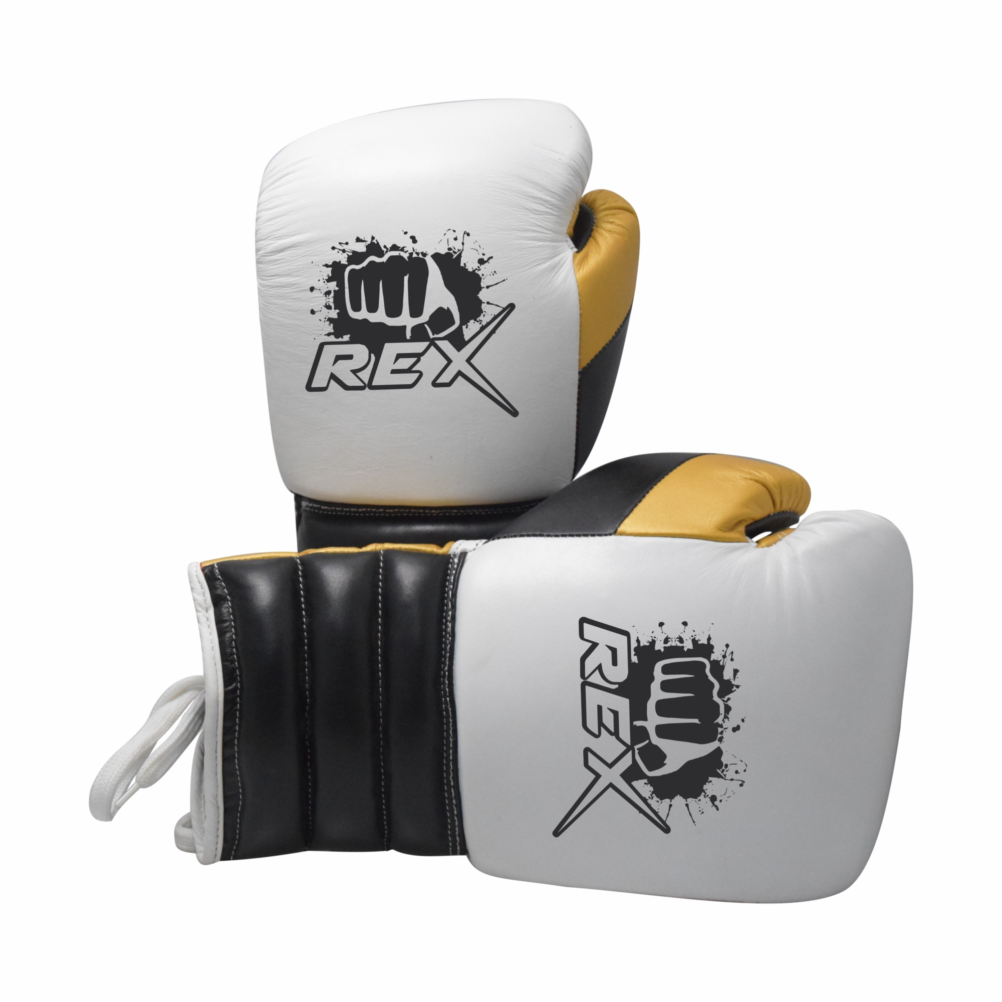 Custom Made White and Golden Cowhide Leather Sparring Competition Boxing Gloves