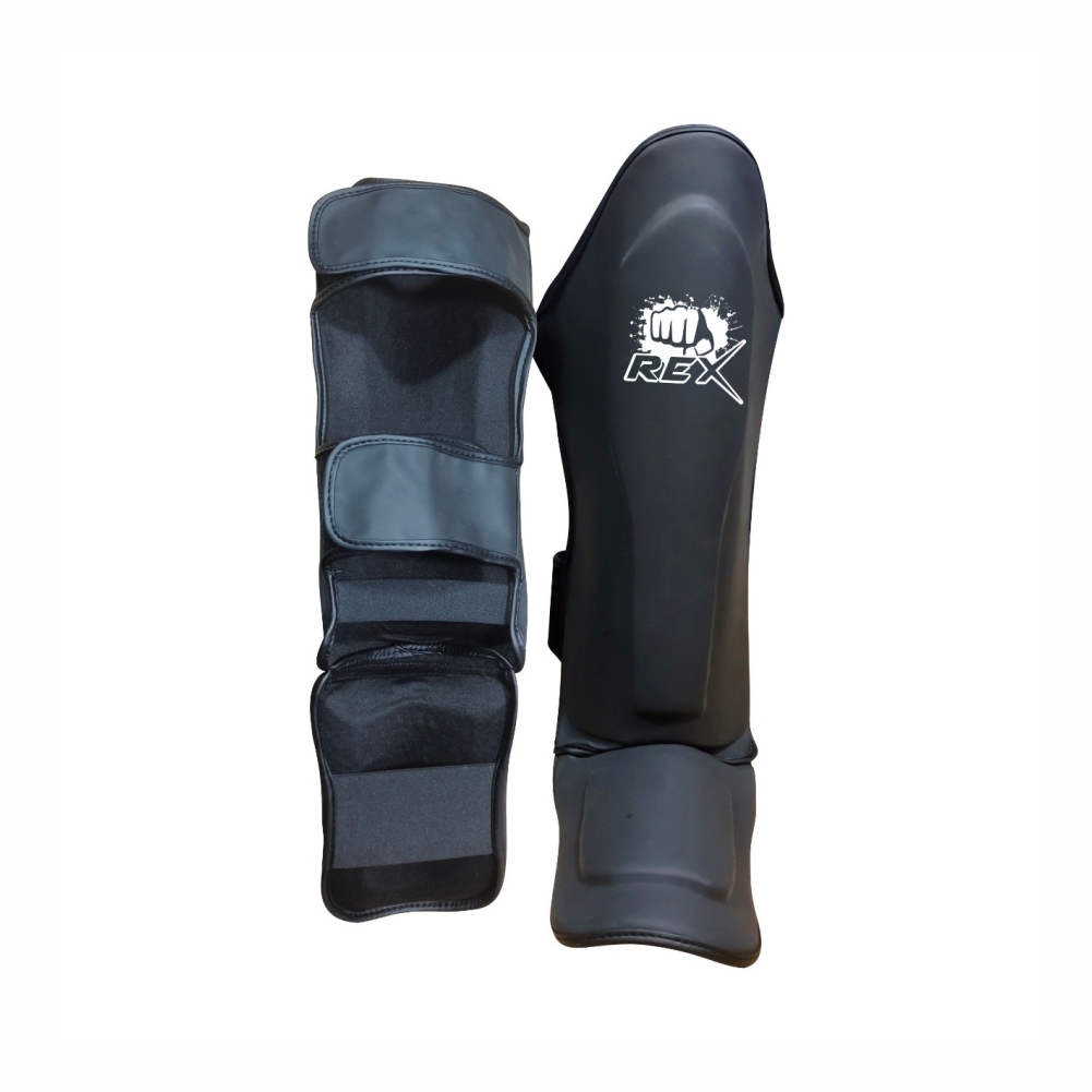 New PU Leather Matt Black MMA Shin Guard Leg Pads