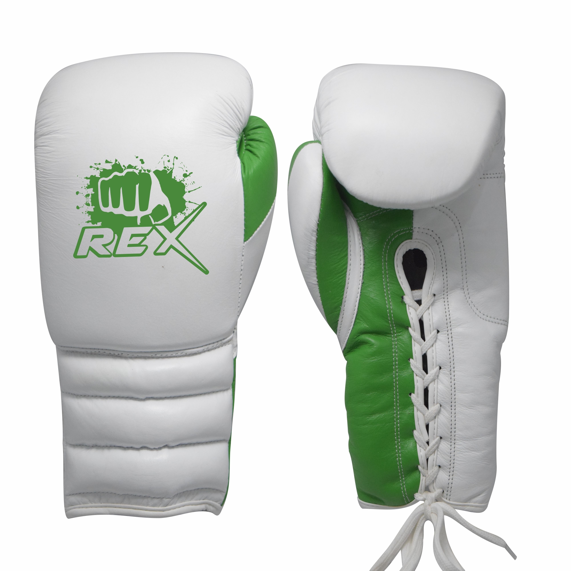 REX Lace Up Boxing Gloves in Green / White