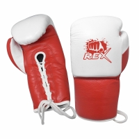 White & Red Cowhide Leather Lace up REX Boxing Gloves