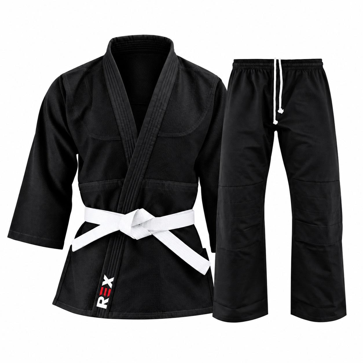 Custom Black Judo Uniform with Pants & White Belt | REX Sports