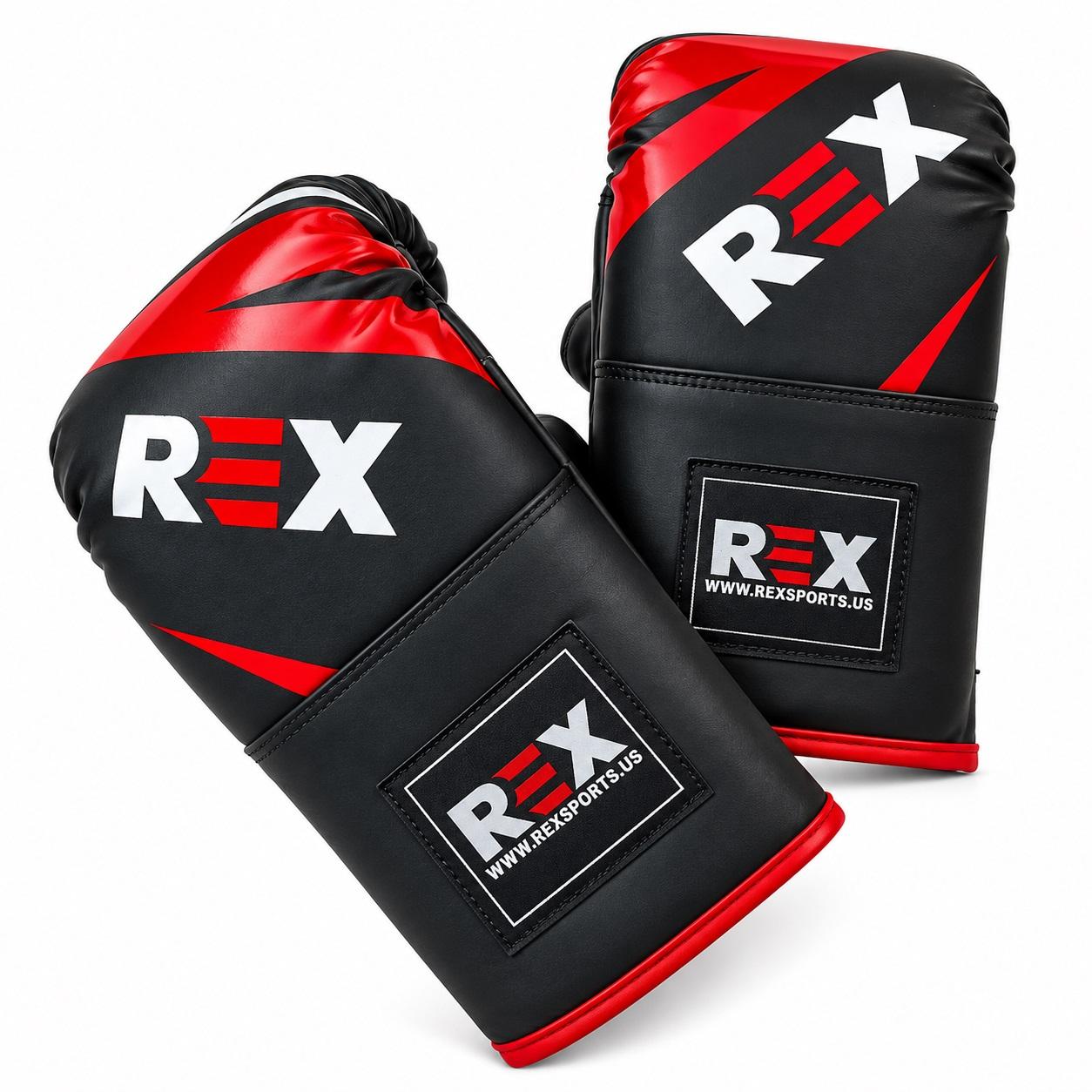 REX Black Artificial Leather Boxing Gloves Bag Mitts For Training