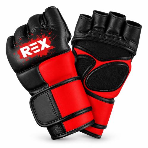 REX Black Leather MMA Grappling Gloves – Custom Logo Cowhide Fight Gloves