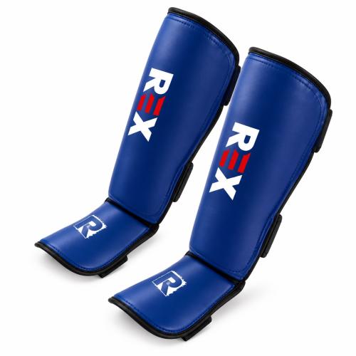 REX Blue Artificial Leather Boxing Shin Guards