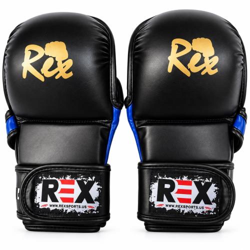 REX Gel Padded MMA Grappling Gloves – Black PU Leather Shooter Model Karate Gloves