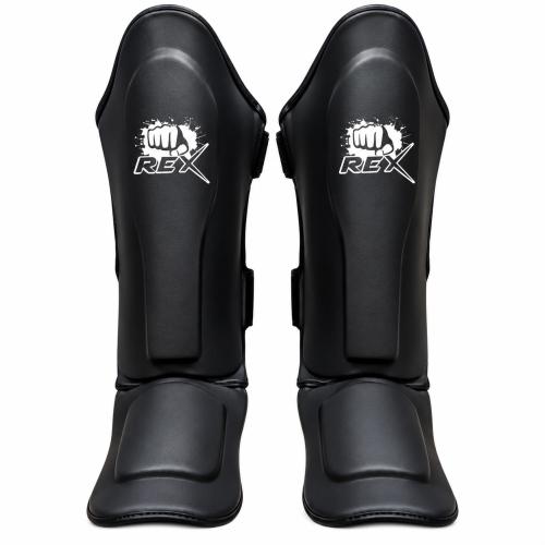REX Matt Black PU Leather Boxing Shin Guards