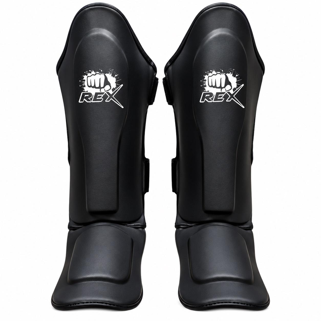 REX Matt Black PU Leather Boxing Shin Guards