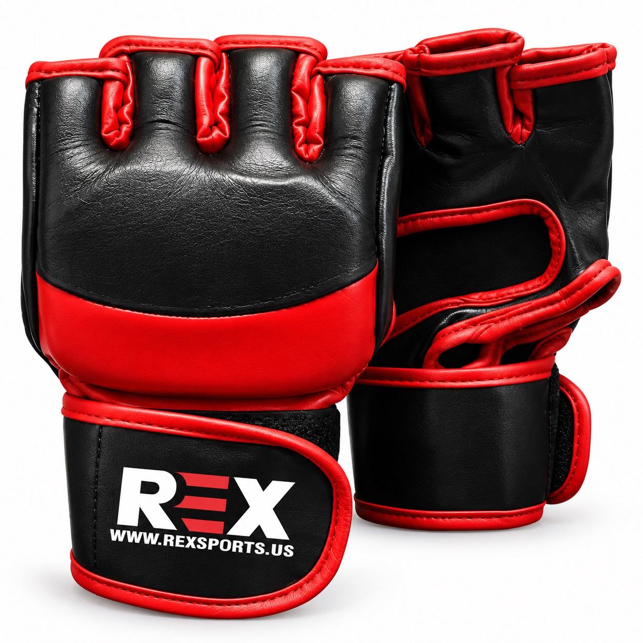 REX MMA Gloves – Black/Red Half-Finger Martial Arts Training Gloves