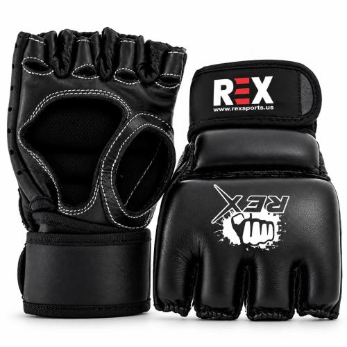 REX MMA Sparring Gloves – Professional Black PU Leather Grappling Gloves