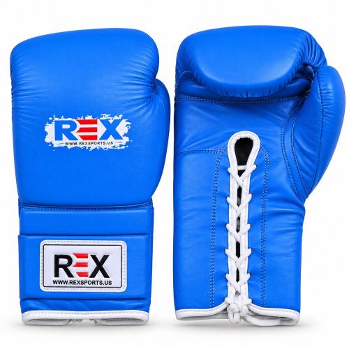REX Pro Style Blue Cowhide Leather Lace-Up Boxing Gloves