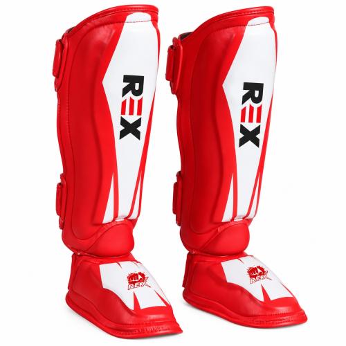 REX Red DX Artificial Leather Muay Thai Shin Guards