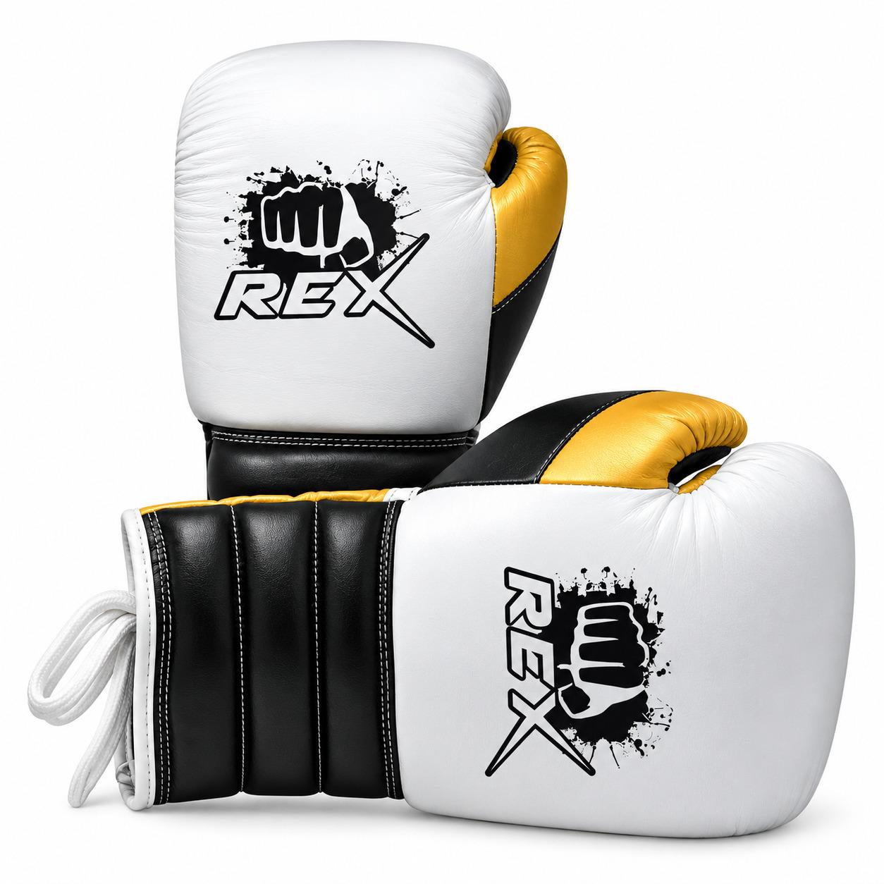 REX White & Gold Leather Boxing Gloves