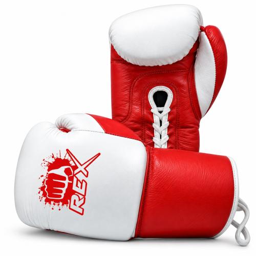 REX White & Red Grant Model Cowhide Leather Lace-Up Boxing Gloves